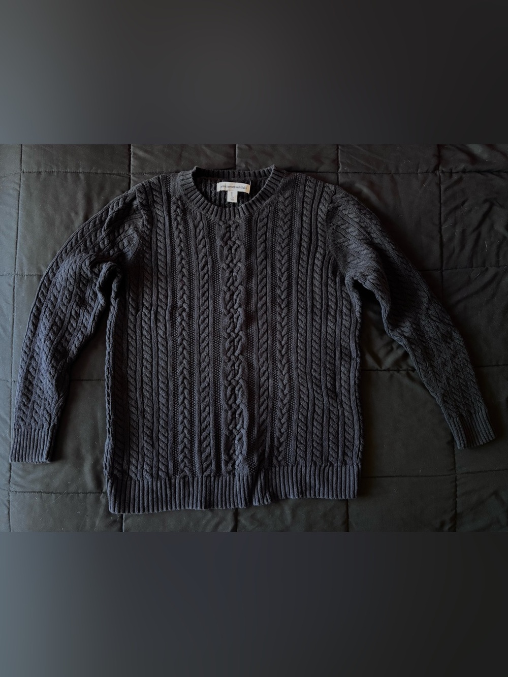 Amazon Essentials Women's Black Cable Crewneck Sweater
